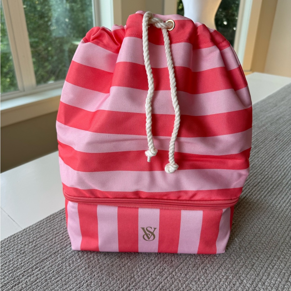 Victoria’s Secret Pink Coral Striped Drawstring Cooler Backpack NEW - Picture 14 of 14